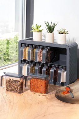 Baroness 12'Li Standlı Kendinden Yapışkanlı Kaşıklı Kapaklı Baharatlık Takımı