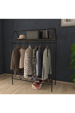 Metallica Concept Home Hanger Siyah Elbise Askılığı Raflı New Design Konfeksiyon Askısı Ayaklı Askılık