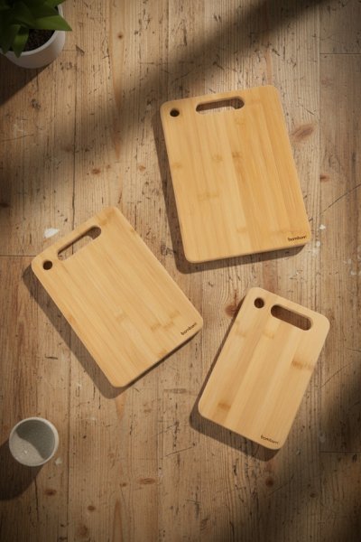 Bambum Stan Çift Taraflı Bambu Ve Çelik Kesme Tahtası 3'Lü