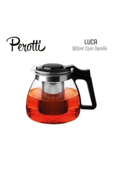 Perotti Luca Süzgeçli Siyah Kulplu Cam Çaycı Demliği 900 Ml 