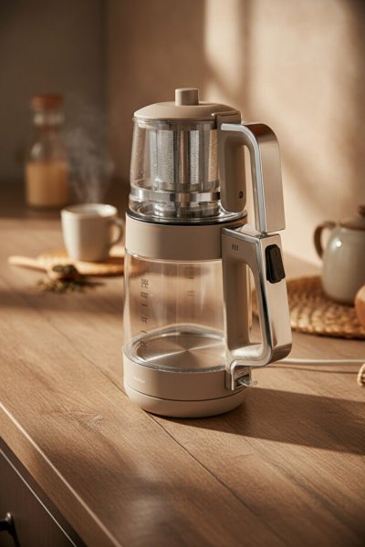 Bambum Safir Cam Hazneli Çay Makinesi Bej