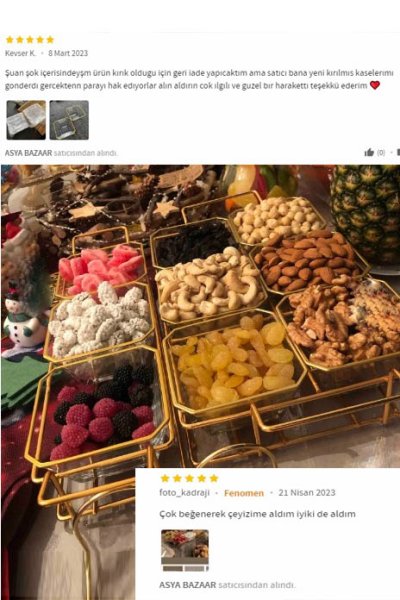 6 Bölmeli Gold Standlı Cam Kahvaltılık Çerezlik Sunumluk