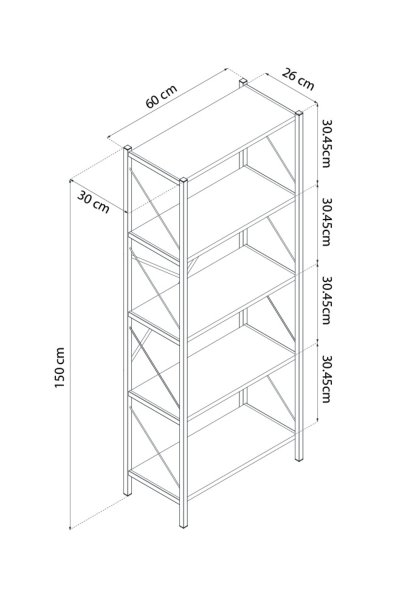 Metal Kitaplık 5 Raflı Ofis Kitaplığı Kitap Dosya Rafı Ceviz
