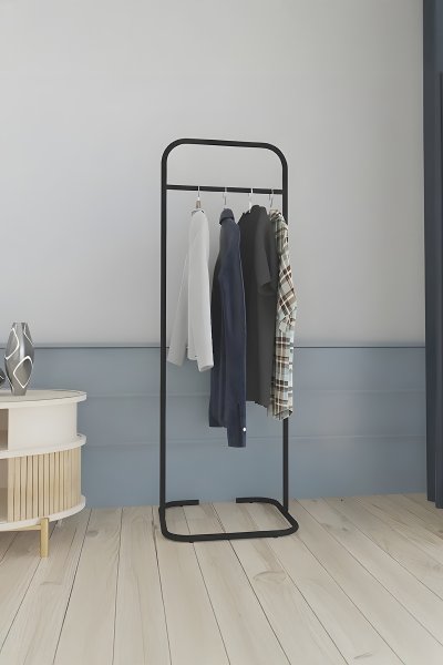 Metallica Concept Butik Dik Tekli Siyah Konfeksiyon Askısı Ayaklı Askılık Elbise Askılığı