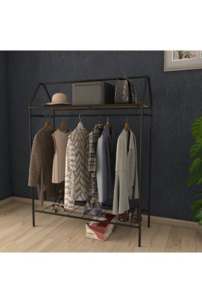 Metallica Concept Oval Telli Siyah Butik Elbise Askısı Ayaklı Askılık Konfeksiyon Askılık